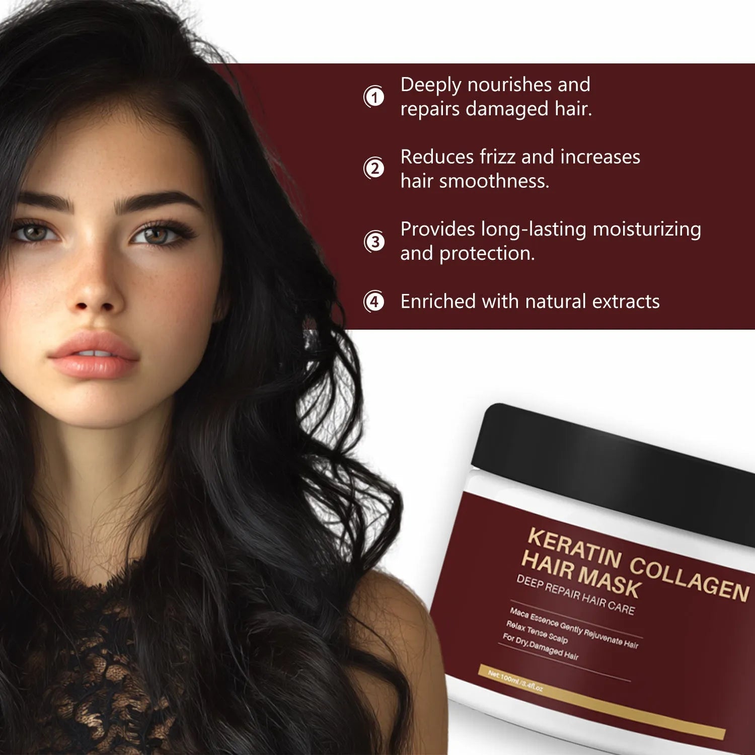 Moisturising collagen hair mask 100ml tube for dry damaged hair restoration