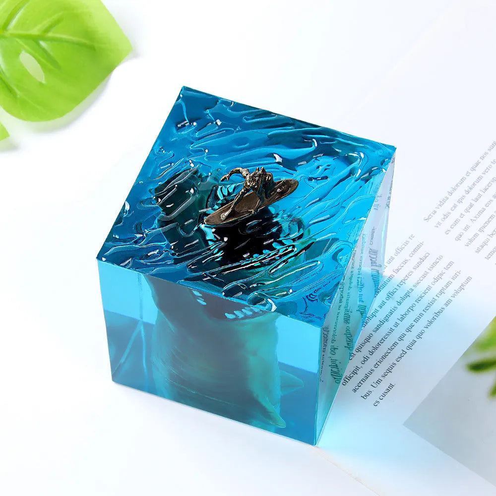 Ocean Shark Surfer micro landscape night light ornament, epoxy resin, 5cm or 8cm with lamp holder
