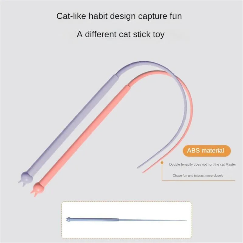Blue silicone mouse tail cat toy with ABS handle showing 80cm length and replaceable core system