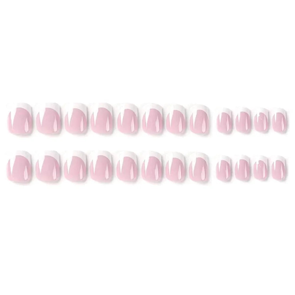 24 white plaid pattern fake nails arranged showing distinctive design