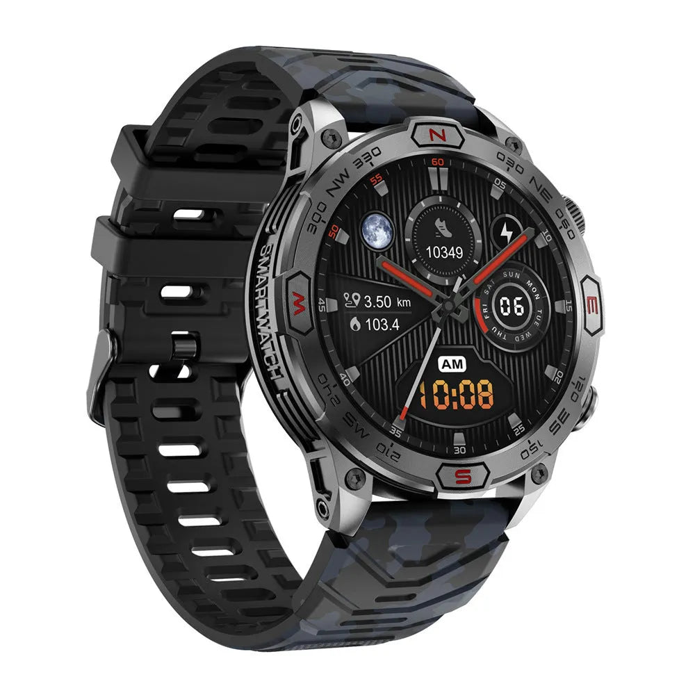 Black sports smartwatch with AMOLED screen and silicone strap on a wrist