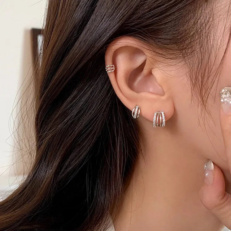 Light luxury minority high-grade 925 silver needle geometric electroplated earrings in large size