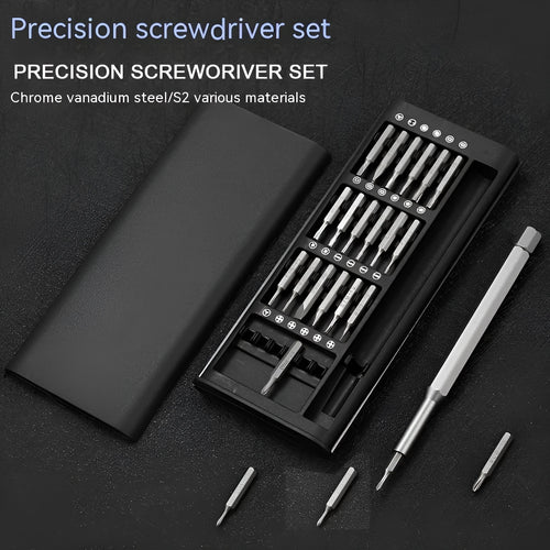 24-in-1 precision magnetic screwdriver repair set with carbon steel bits and chrome vanadium steel shaft on white background