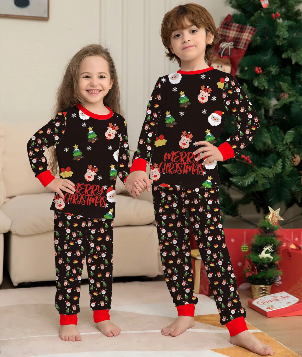 Family Christmas matching pyjamas set in cotton with plaid and cartoon designs for adults, children, babies and dogs