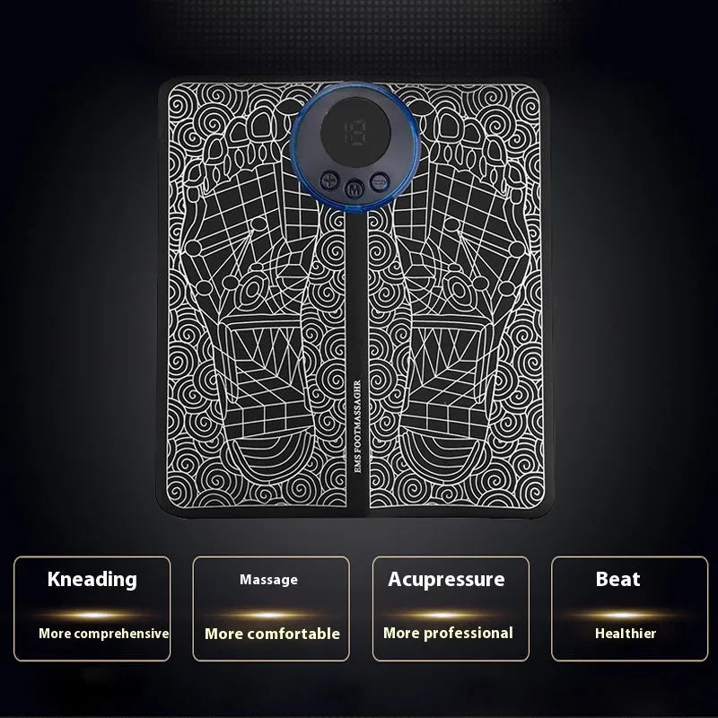 Pulse micro-current intelligent remote control foot massage cushion with leather surface and LCD display panel