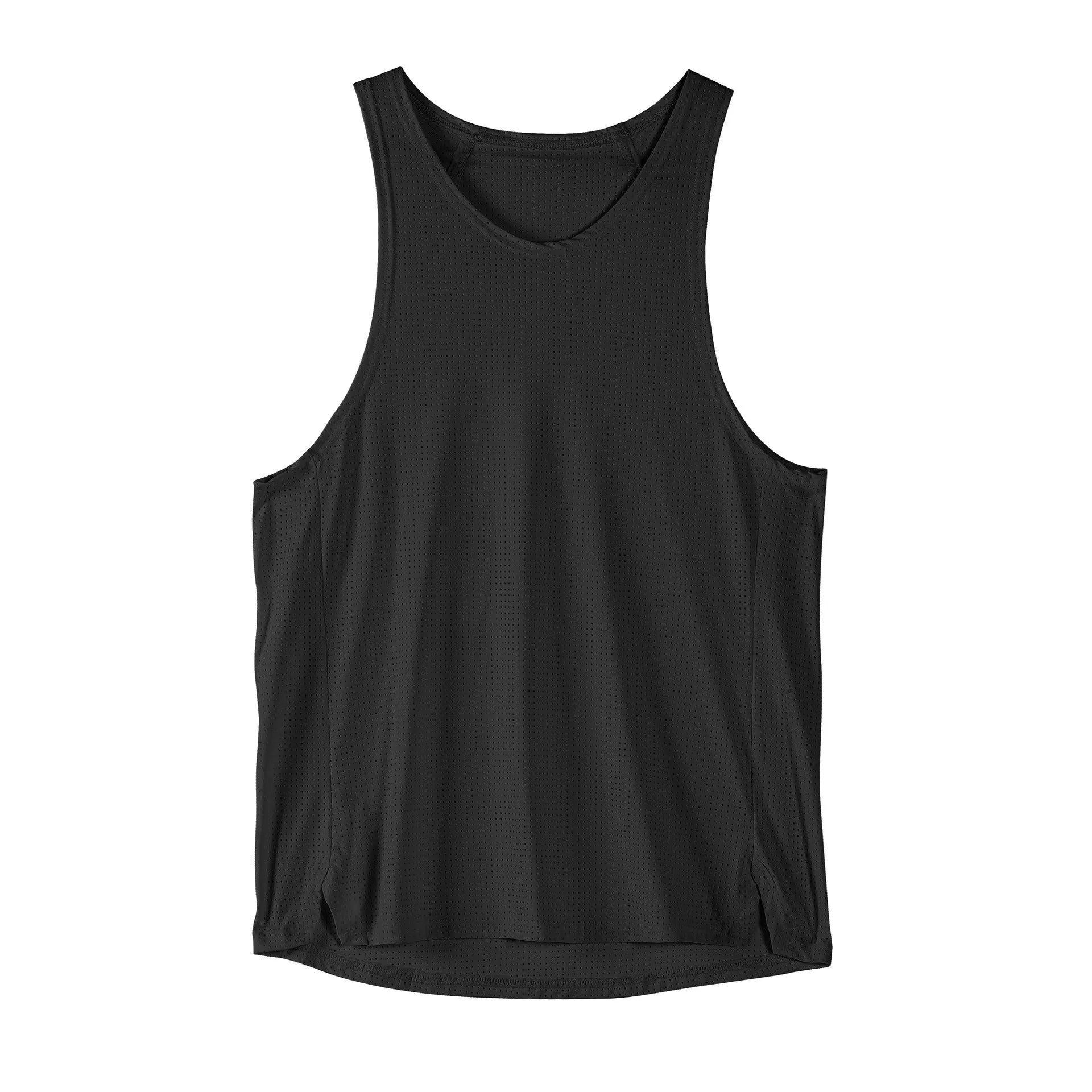 Men's sports casual nylon soft breathable stretch vest sleeveless in black on white background