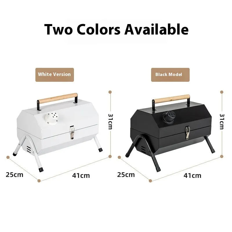 White round portable folding grill with chimney oven baking net and carbon tank for outdoor frying and baking