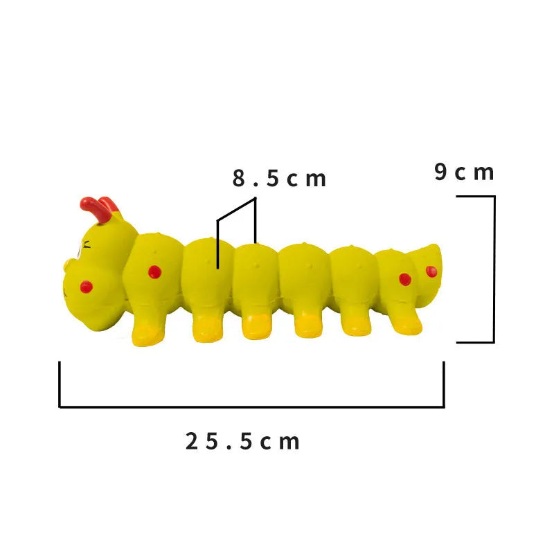 Yellow caterpillar rubber squeaky dog toy 25.5x9cm for small medium dogs