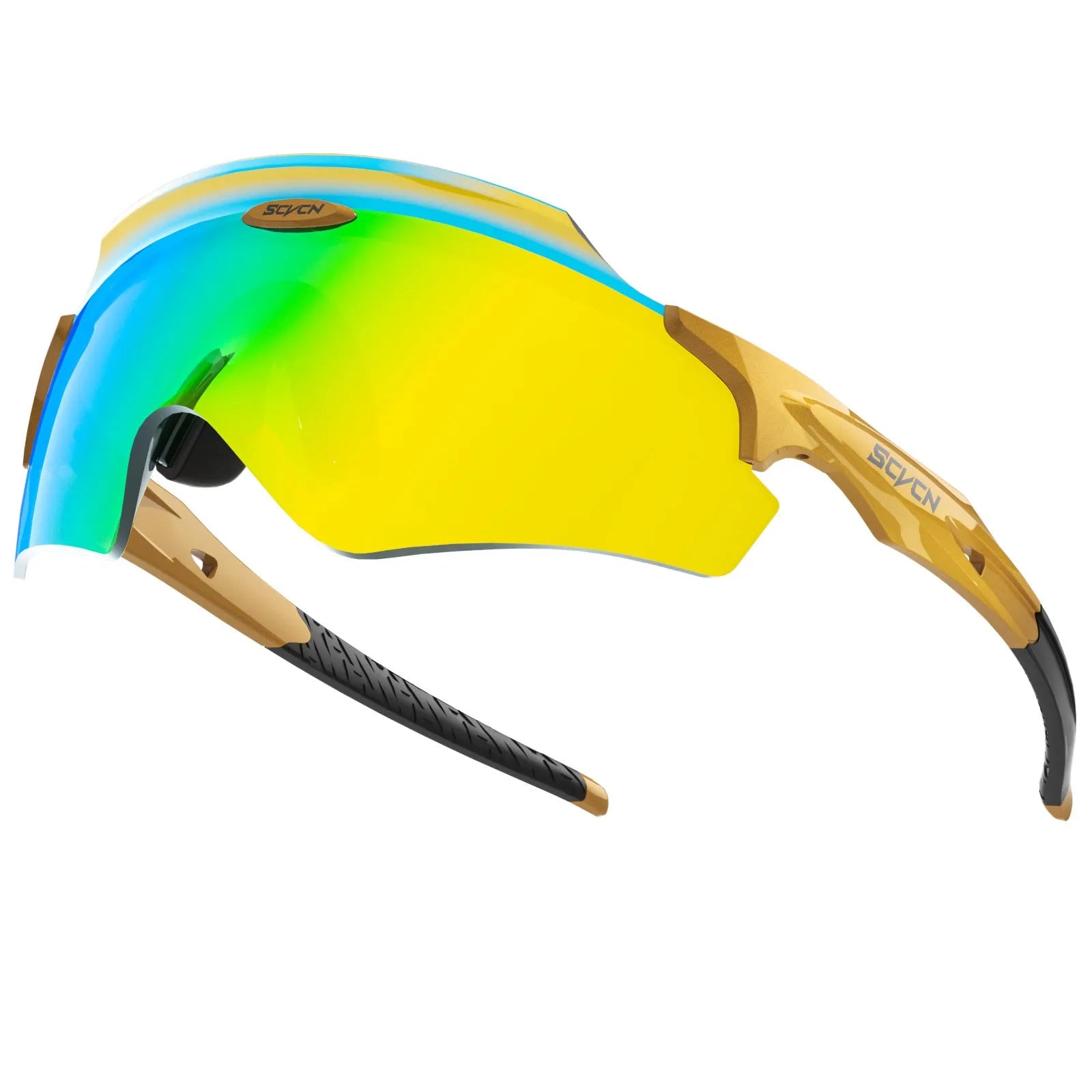 Athletic sports glasses with integrated colourful lens in frameless windproof design for cycling and running