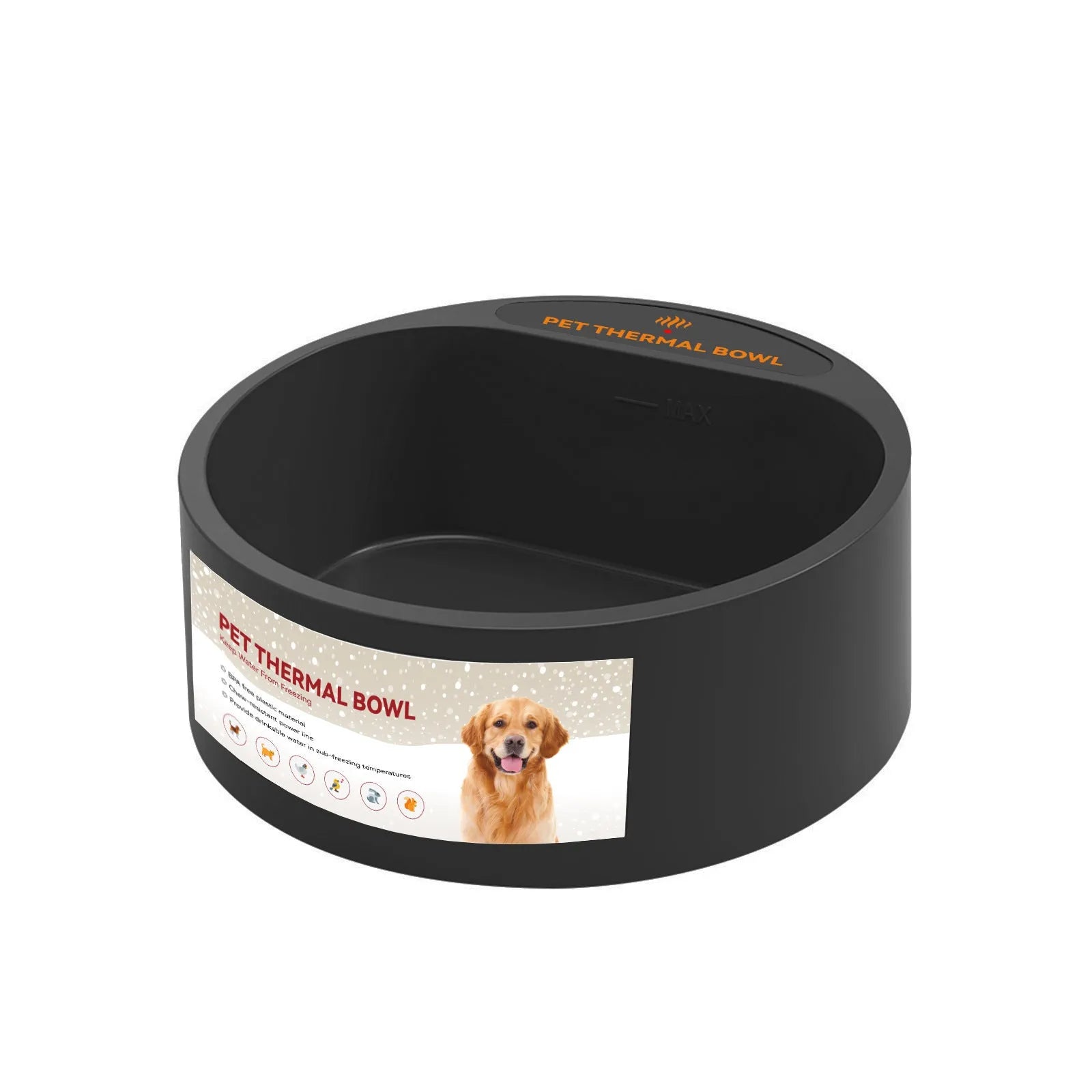 Black ABS heated pet bowl for cats and dogs with 2.2 litre capacity and 35W heating element