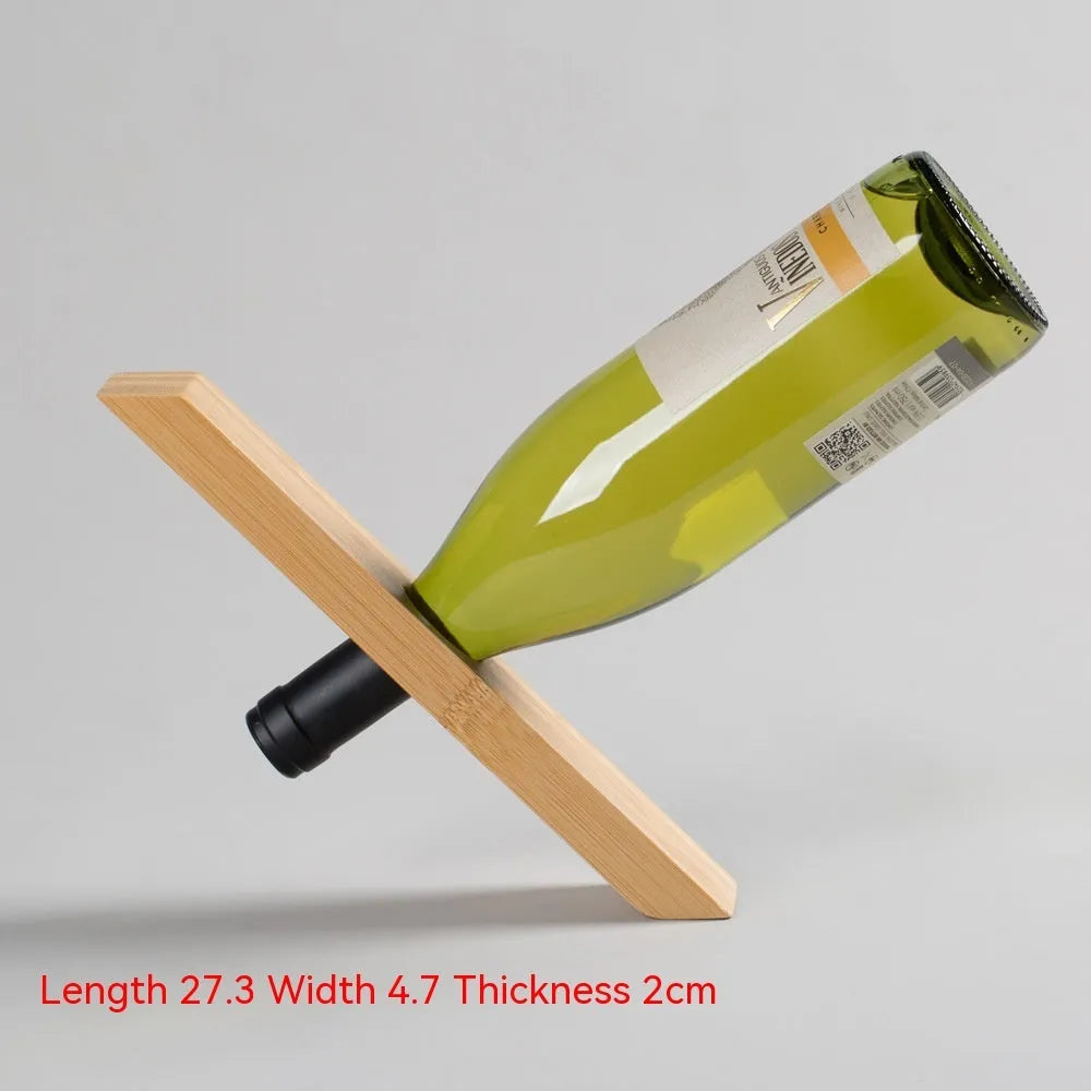 Creative bamboo wine bottle shelf in straight style with walnut wood finish on kitchen countertop