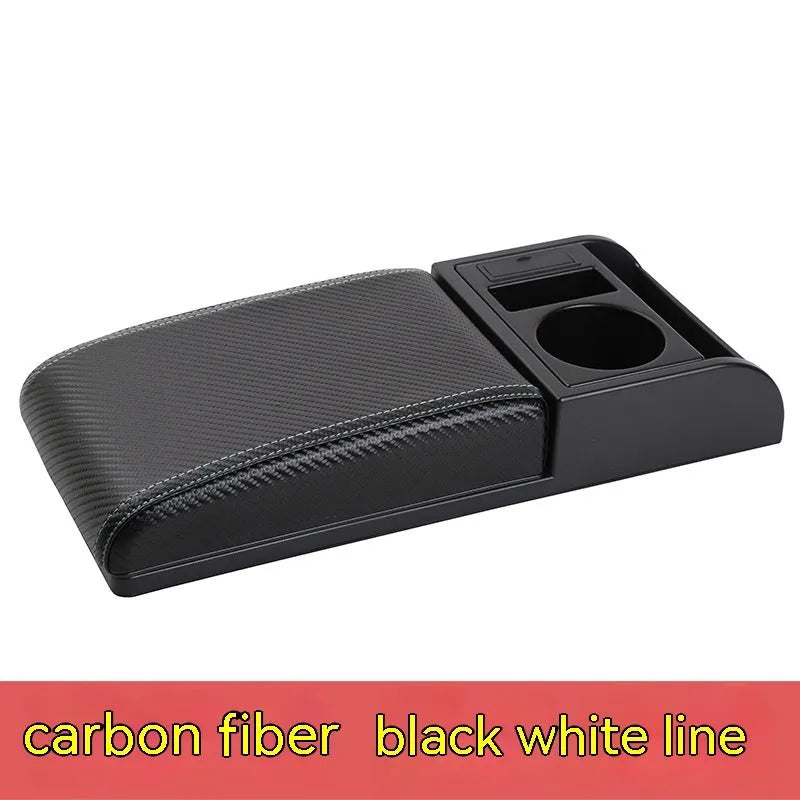 Universal automobile armrest box cover height increasing plastic with PU leather finish in beige placed on car centre console