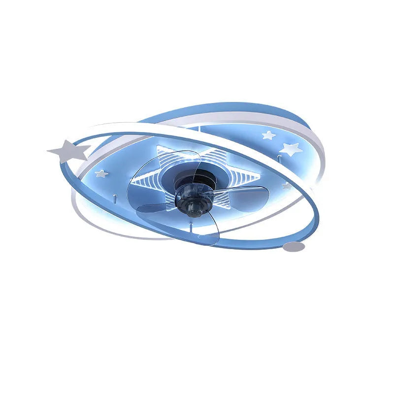 Modern iron chandelier for children's bedroom with remote control and acrylic shade in blue or pink colours