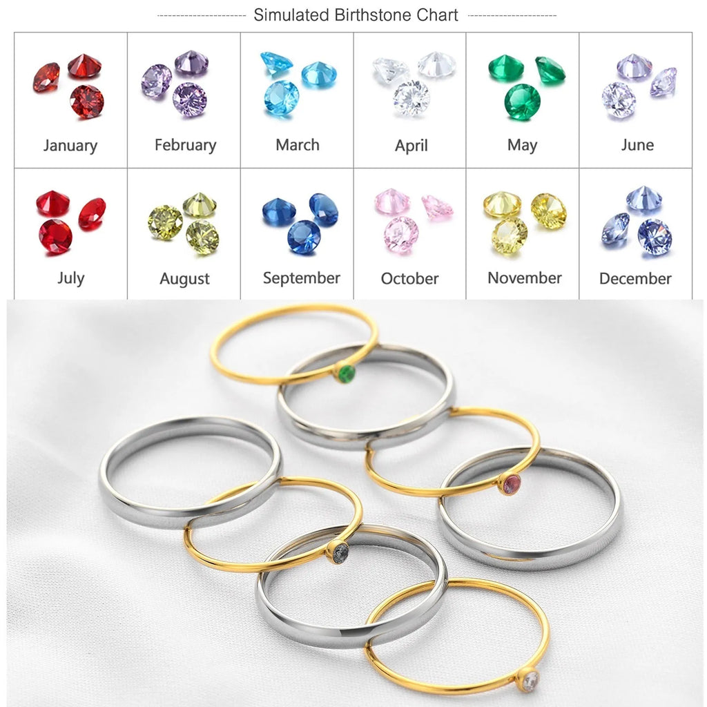 December birthstone engraved titanium steel ring with geometric design in gold and steel tones