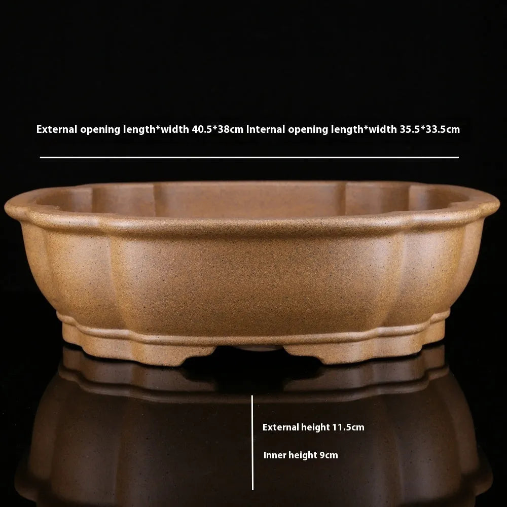 Handmade purple sand tea basin for Taiwan pine plants in large hexagonal design
