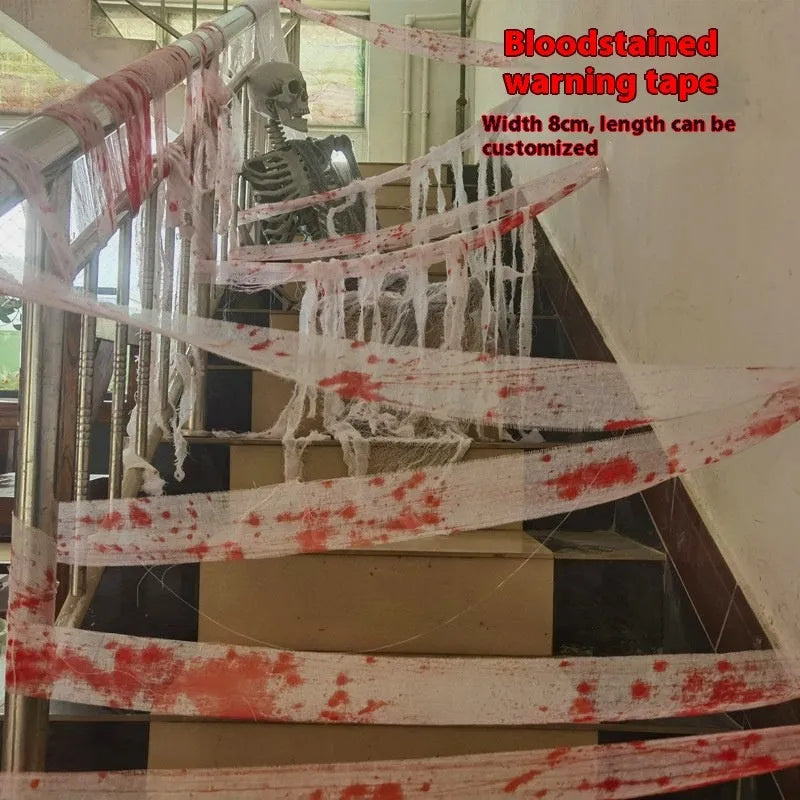 Roll of Halloween bloody red polyester gauze bandage with horror style for costume use