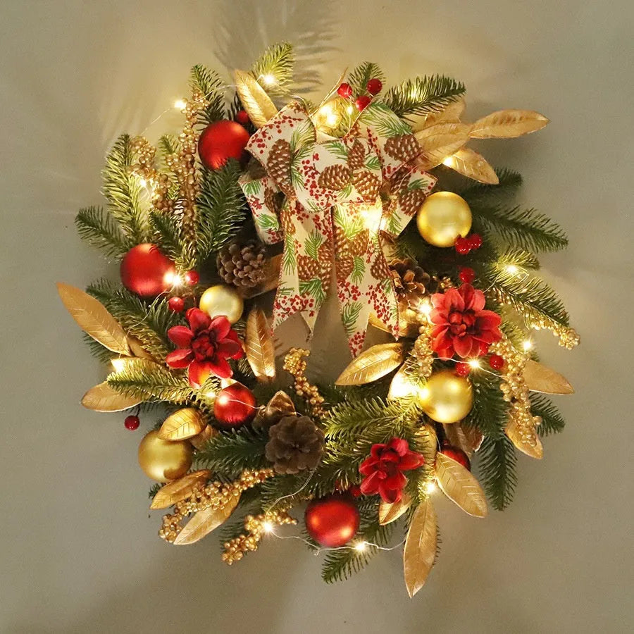 Plastic American country style Christmas garland with optional lights for stair banister or lintel decoration