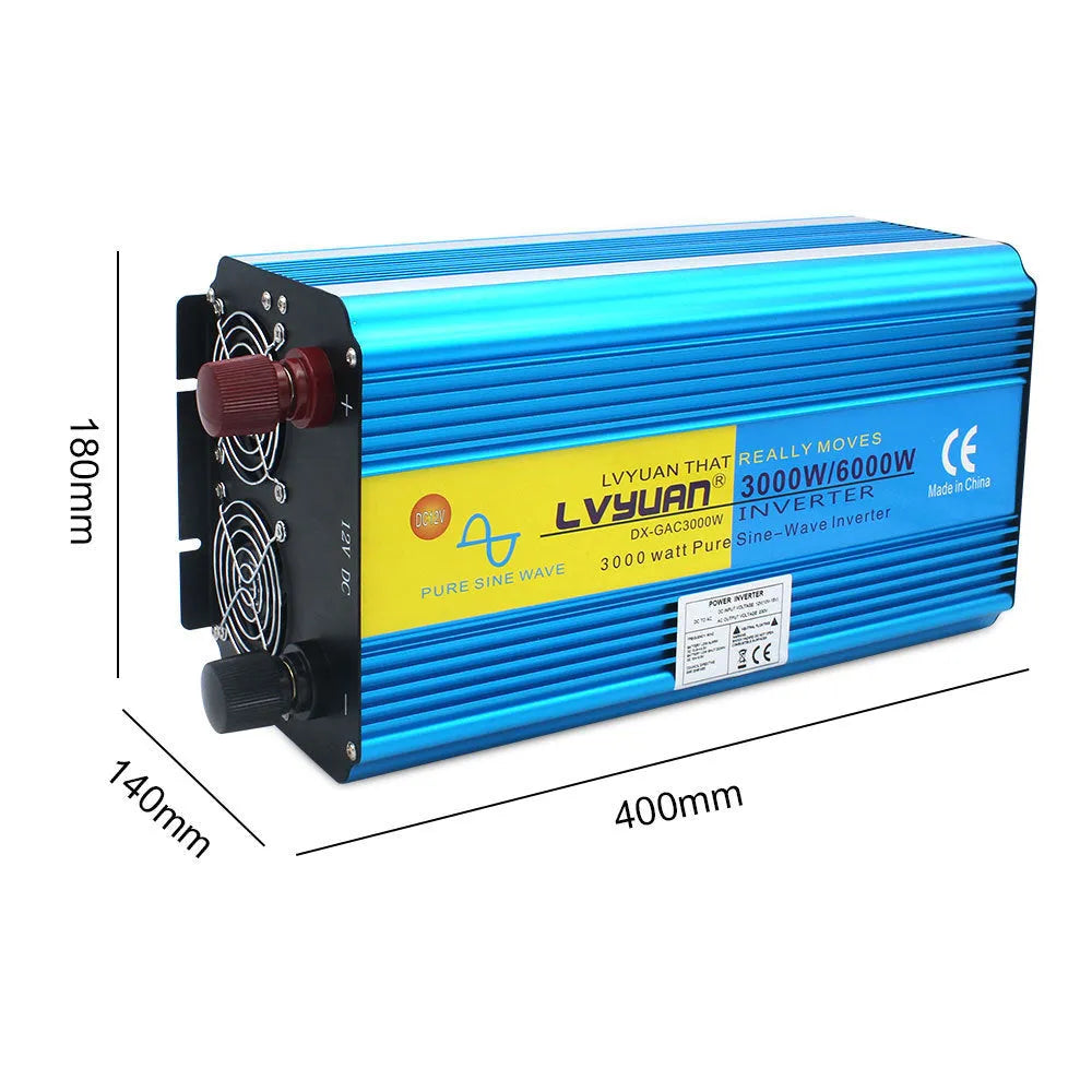Blue 3000W pure sine wave car power inverter with digital display and remote control
