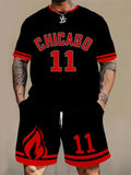 Men's short sleeve top and shorts sportswear set with 3D letter printing in polyester fabric