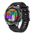 Black sports smartwatch with AMOLED screen and silicone strap on a wrist
