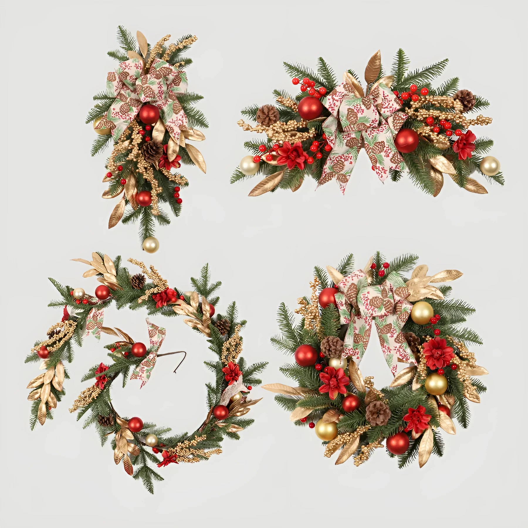 Plastic American country style Christmas garland with optional lights for stair banister or lintel decoration