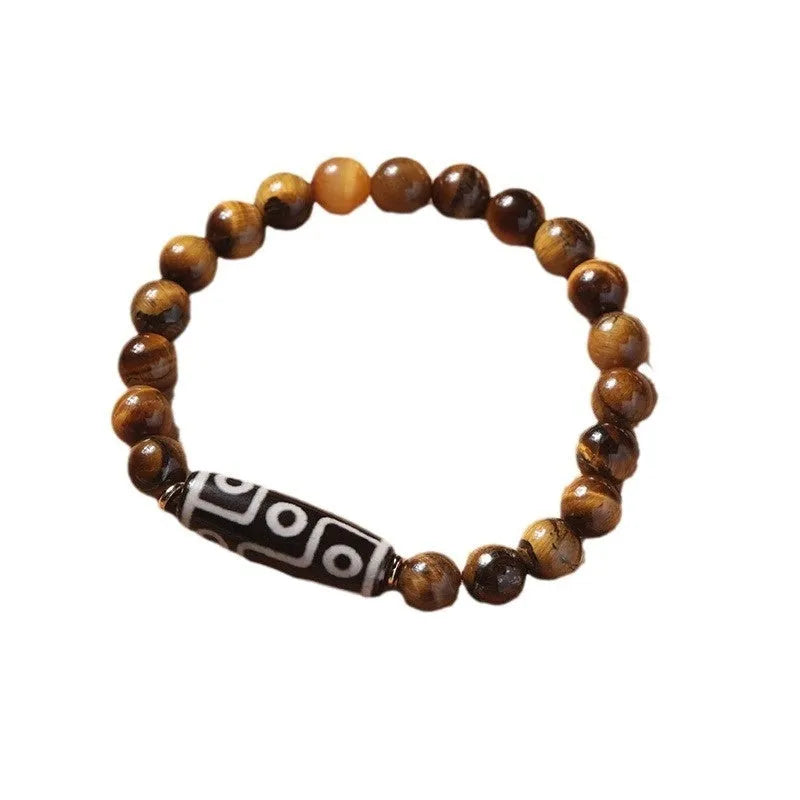 Ethnic style tigereye single circle Buddha rosary bracelet with natural stone beads in 6mm 8mm 10mm 12mm sizes on elastic cord