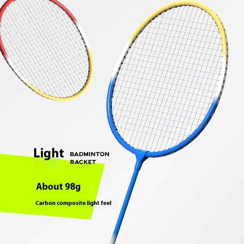 Blue and red alloy ultra-light split badminton rackets shown as a complete set of two