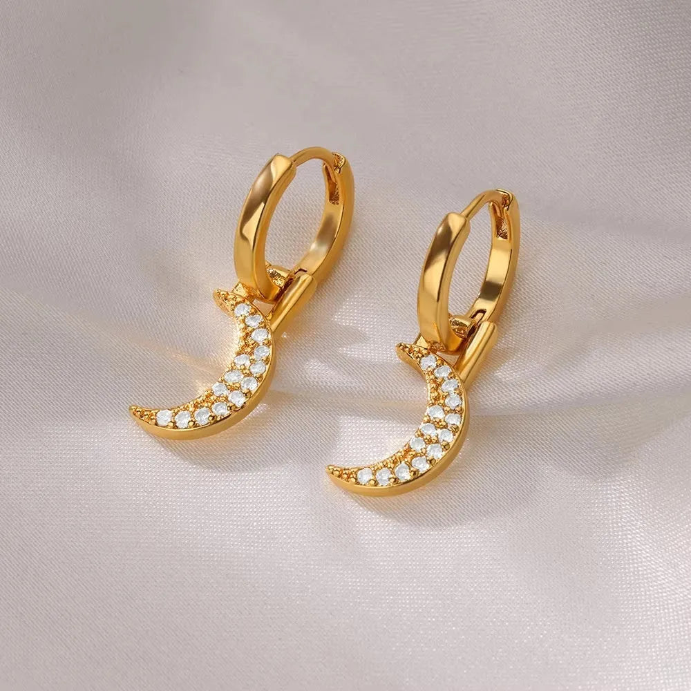 Women's geometric butterfly earrings with heart, star, and bow designs in copper with diamond treatment