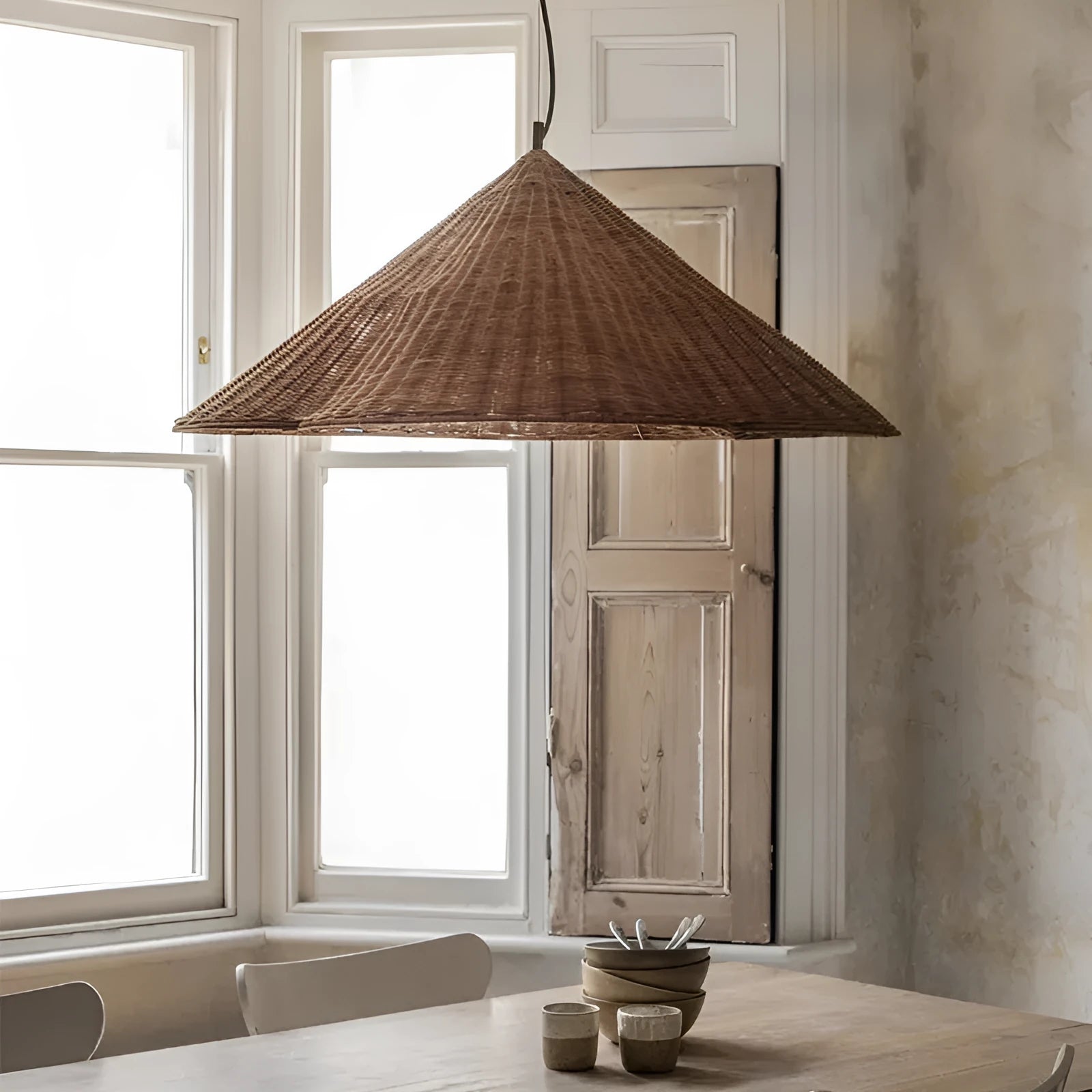 Rattan-weaved ceiling lamp with natural weave pattern, 50cm diameter option