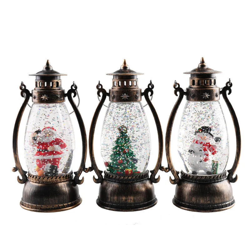 Crystal ball light-emitting portable oil lamp Christmas decoration with snowman or elderly ornament theme