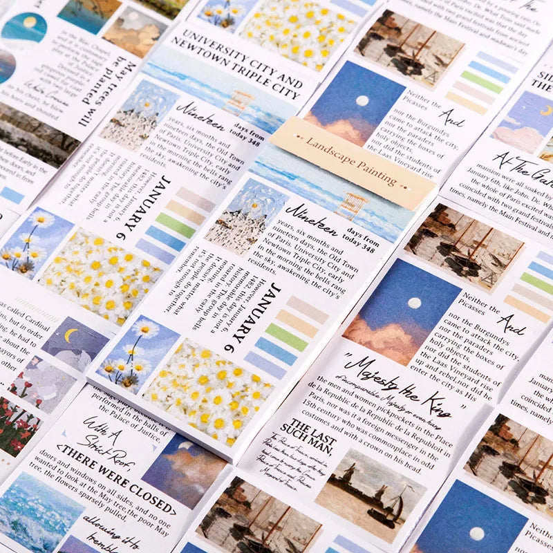Paper sticker book pack of 20 landscape painting stickers 60x120mm with eight colour options