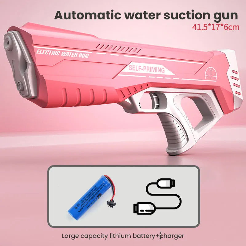 Blue electric water gun toy with USB charging cable and 358ml water capacity for outdoor play
