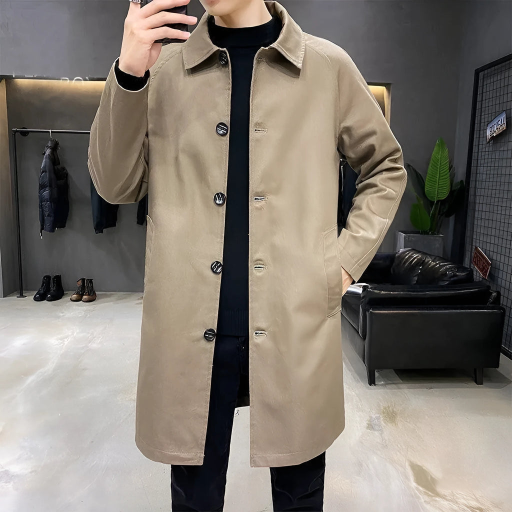 Men's mid-length loose rabbit fur trench coat in khaki, sizes M to 5XL, youth fashion style