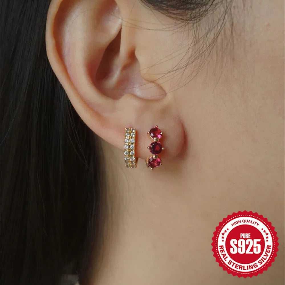 S925 sterling silver sunflower earrings with golden three diamond zircon inlay