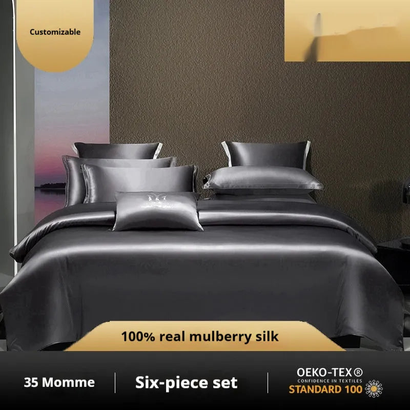 Solid-colour silk four-piece quilt cover set in light luxury style with multiple colour options