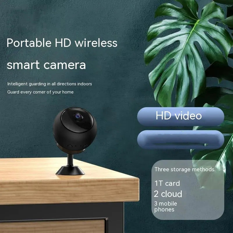 1080p wireless WIFI surveillance camera with ABS housing showing front lens and connection ports