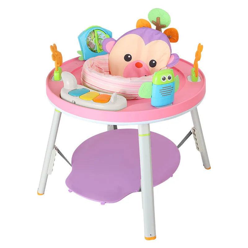 Baby jumping chair with bouncing function, gymnastics rack, and interactive toys in duck or lion design