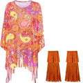 Tie dye bell sleeve cloak costume in rainbow colours, made from spandex fabric for Halloween and cosplay.