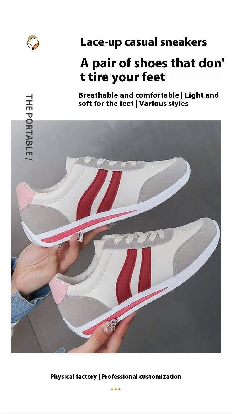 Red and blue lace-up low-top running sneakers with a PU mesh upper and flat rubber sole.