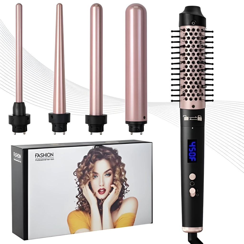 Automatic large wave hair curler in rose gold or black colour with power cord and three headbands.
