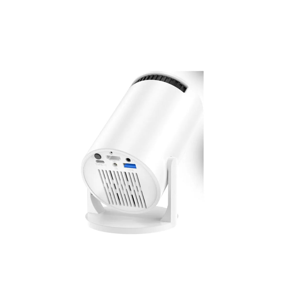 White mini wireless portable HD projector on a table