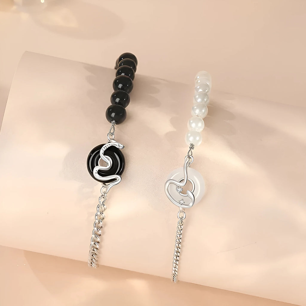 925 sterling silver snake design couple bracelet with a safe buckle in New Chinese style.