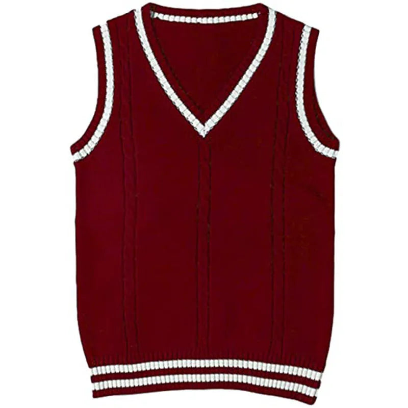 Women's slim fit waistcoat V-neck acrylic sweater with striped stitching in multiple colours