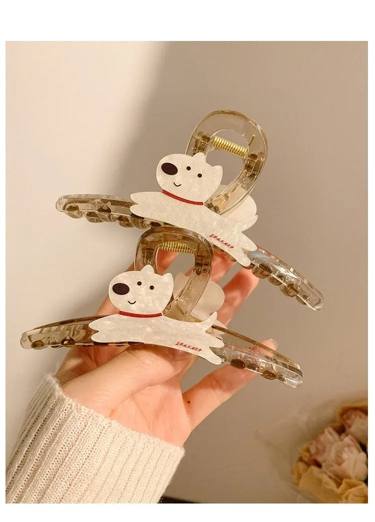 Cute cartoon puppy barrette hair grip in beige with Korean style design, 13cm size