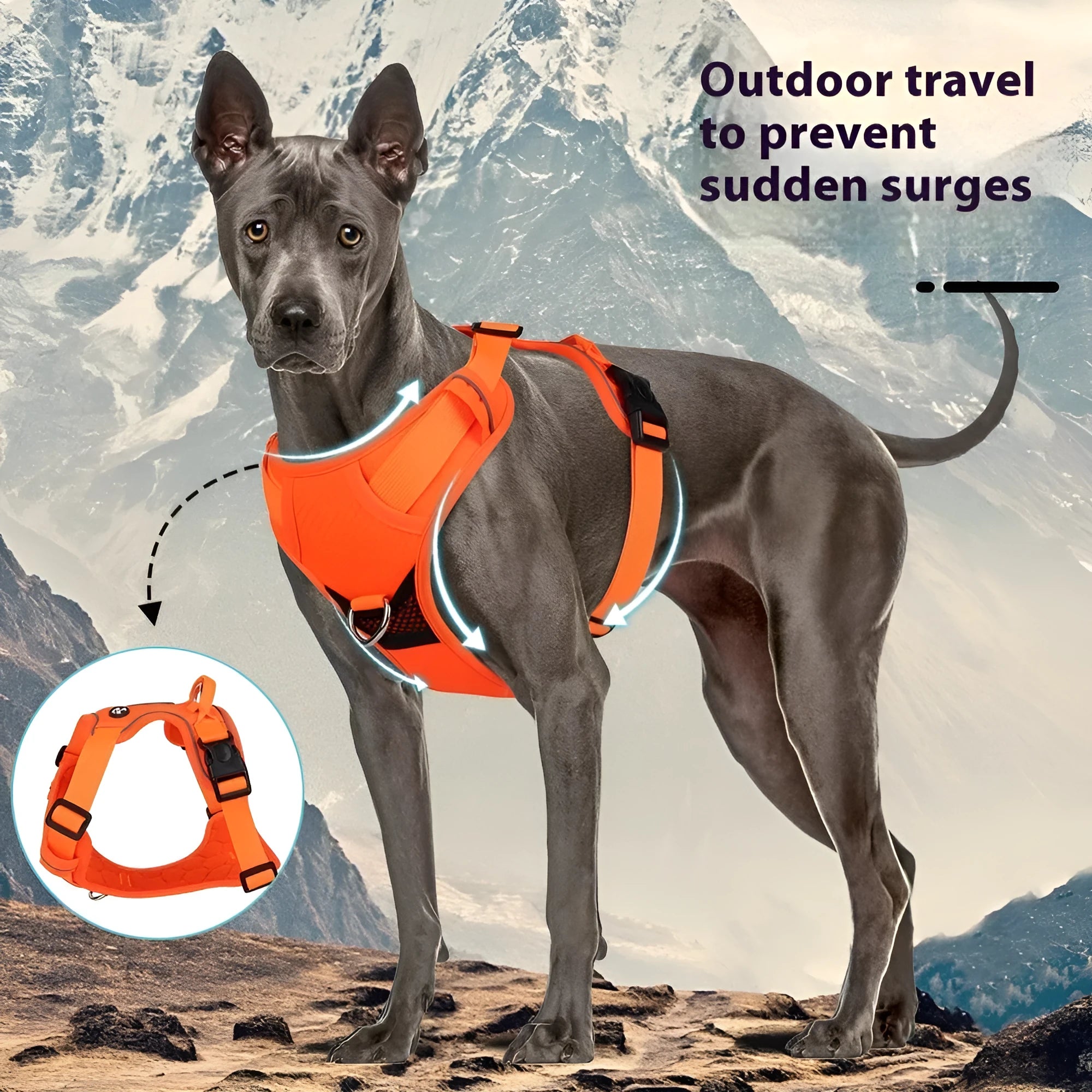 Dog hand holding rope vest harness in orange with reflective round rope and Oxford cloth construction