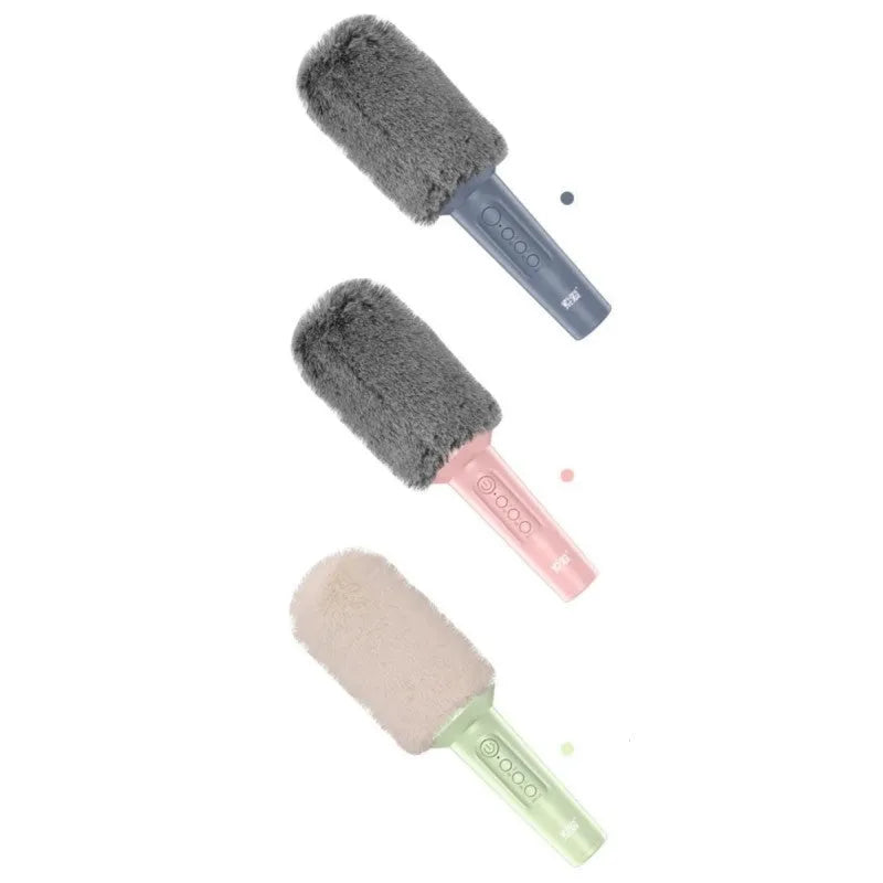 Wireless Bluetooth karaoke microphone in girly pink, sapphire blue, and mint green colour options.