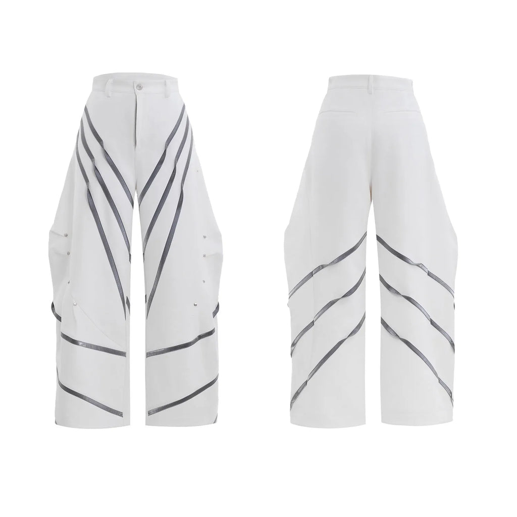 Men's trousers with three-dimensional cutting and metal striped rivet pleated details