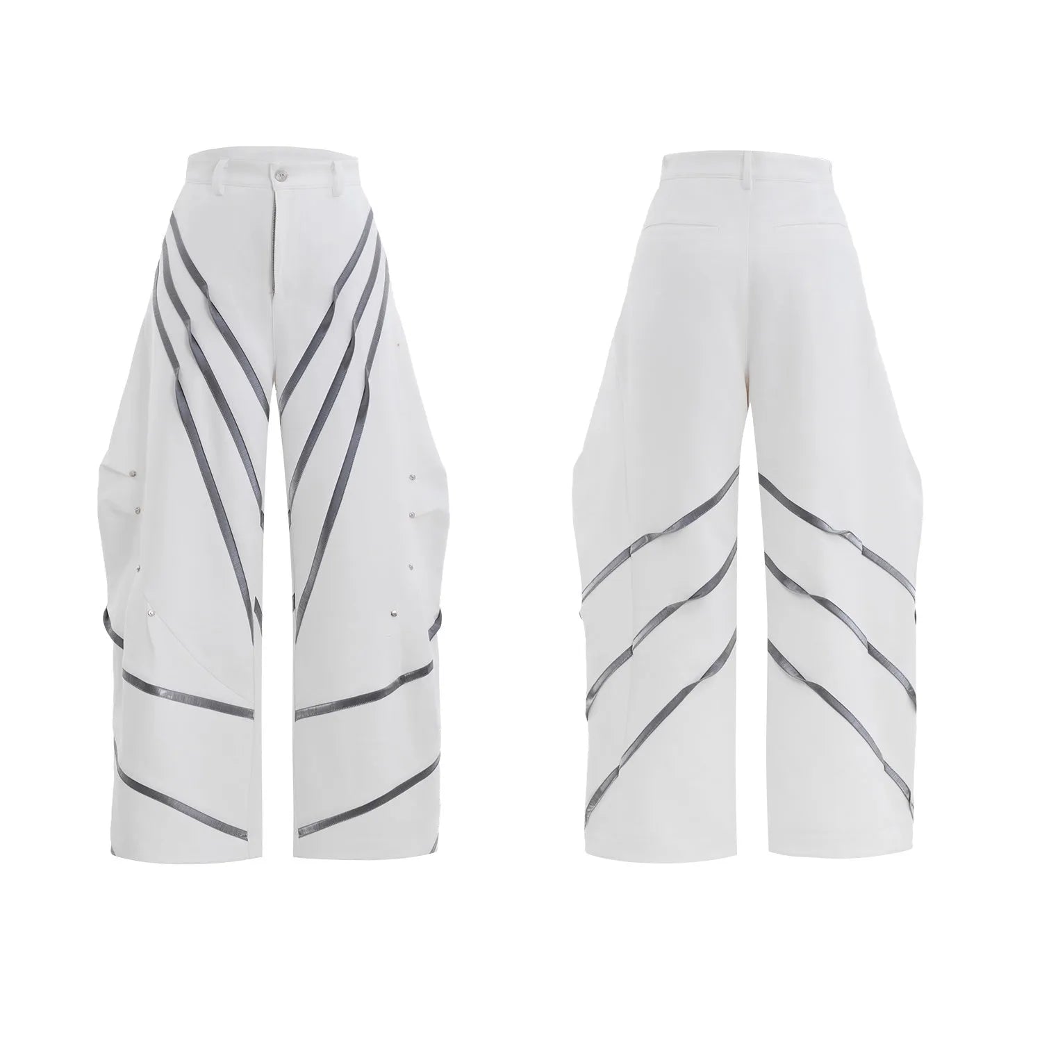 Men's trousers with three-dimensional cutting and metal striped rivet pleated details