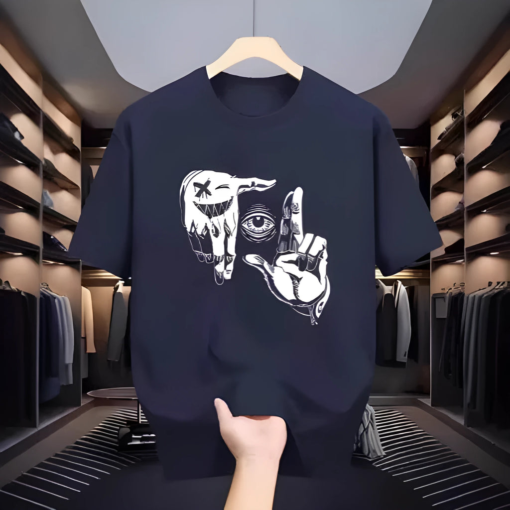 Men's mesh breathable casual round neck short sleeves pullover with cartoon digital print in bird eye cloth polyester fabric