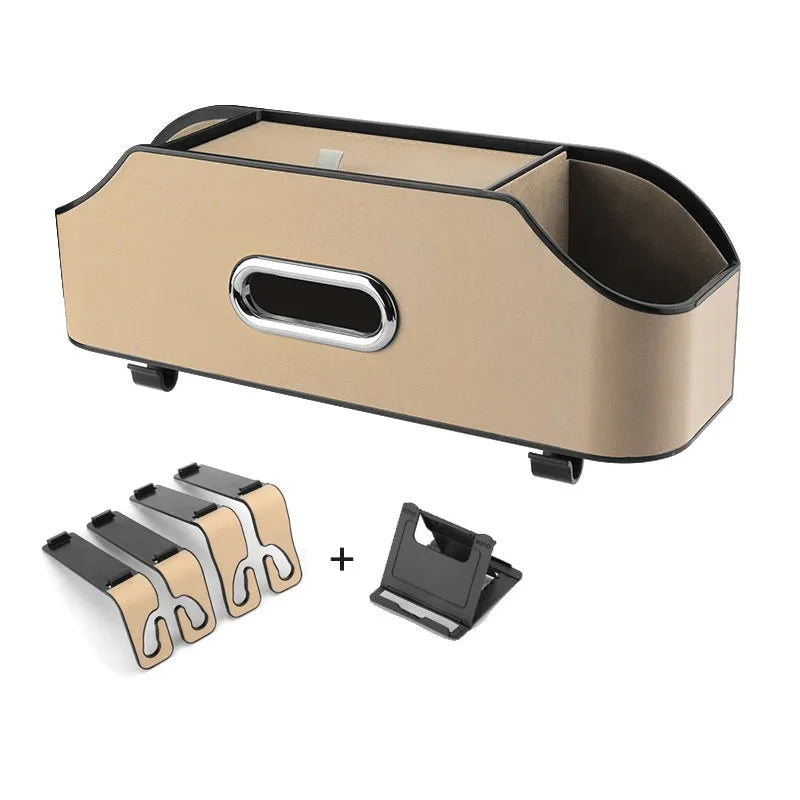 Genuine leather car tissue box organiser with suspension mount and 2L capacity